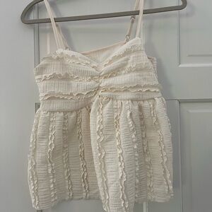 Cream Textured Sleeveless Top